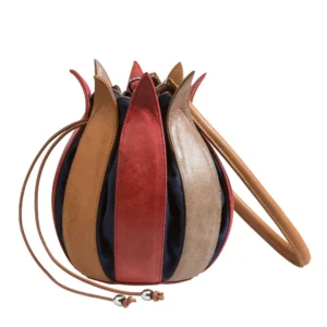 Tulip Vintage Multi/ Red-Cognac-Taupe Leather – Navy Canvas