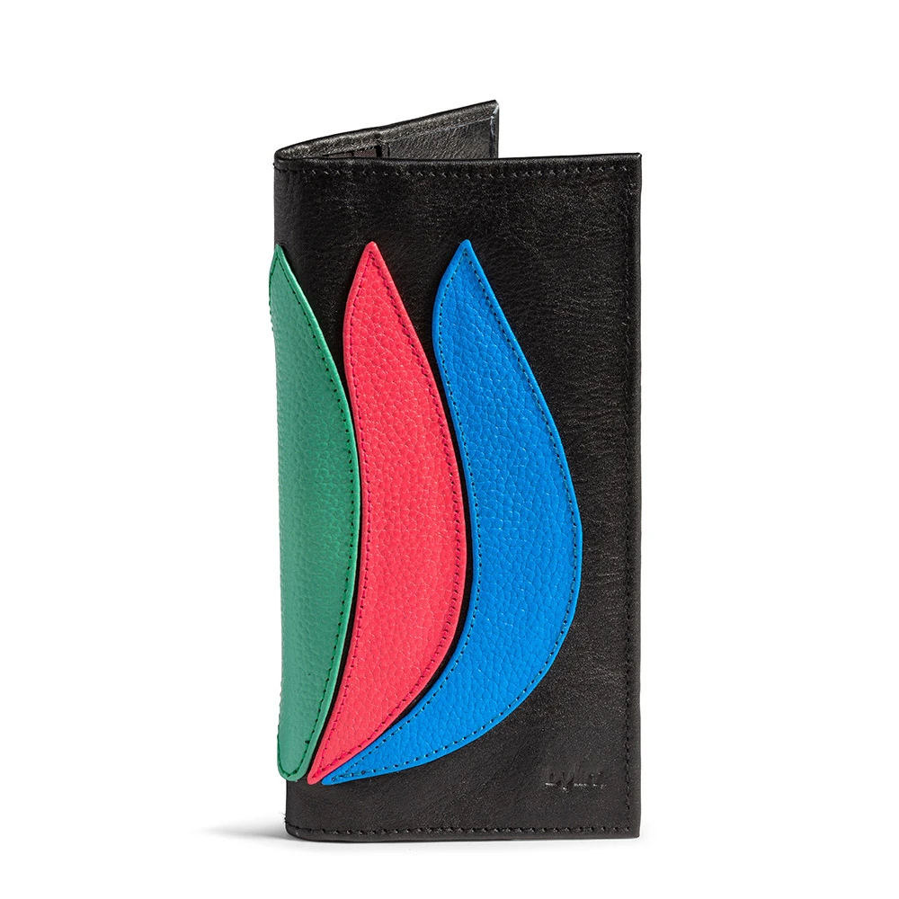 Tulip Wallet Flat Black / Multi "Flower Power" Tulip byLin Handbags